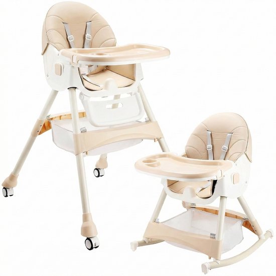 ComfyKidz® 4-in-1 Kinderstoel Inklapbaar met Schommelfunctie & Voetensteun - Premium Meegroeistoel 0 tot 5 Jaar - Kinderstoeltje- Peuterstoel - Baby Eetstoel met Wieltjes - Beige