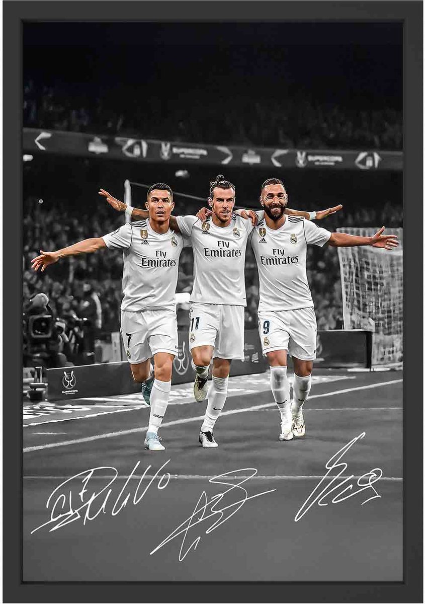 Cristiano Ronaldo Gareth Bale Benzema Poster Ingelijst A3 (30x40 cm) met Zwarte Lijst – BBC Voetbal Wanddecoratie