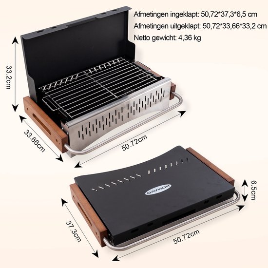 Homavo opvouwbare houtskoolgrill, 38.15*20.95cm, compacte houtskoolbarbecue voor buiten, met gereedschapsset, geschikt voor kamperen, picknicken, tuin, voor 1-4 personen van Merkloos — afbeelding 5