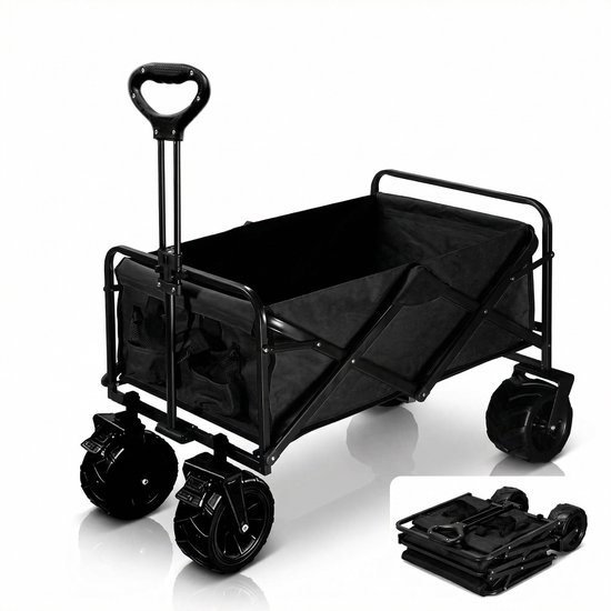 Lugia Bolderkar Opvouwbaar – 100L Inhoud – 90x52x103cm All Terrain Wielen – 120KG Draagvermogen – Met Rem – Opvouwbare Utility Wagon – Strandkar & Transportkar – Zwart