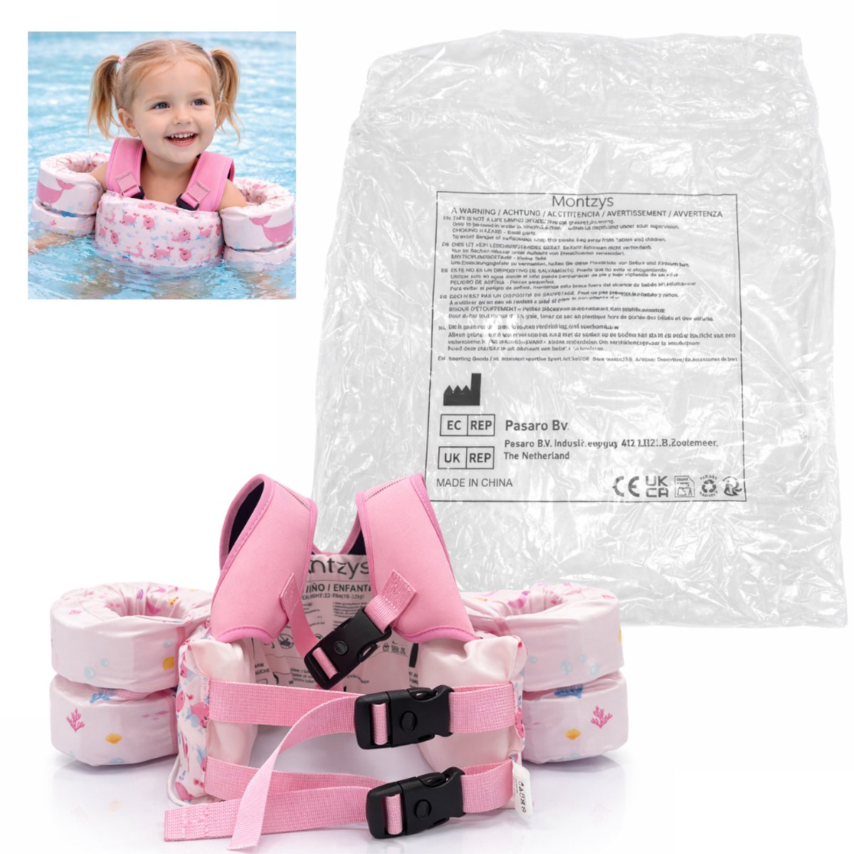 Montzys® Puddle Jumper Roze - Zwembandjes & Zwemvest - Reddingvest Kind - Drijfvest & Zwemvleugels - Swimtrainer & Zwemgordel - Kinderen van 2 tot — afbeelding 8