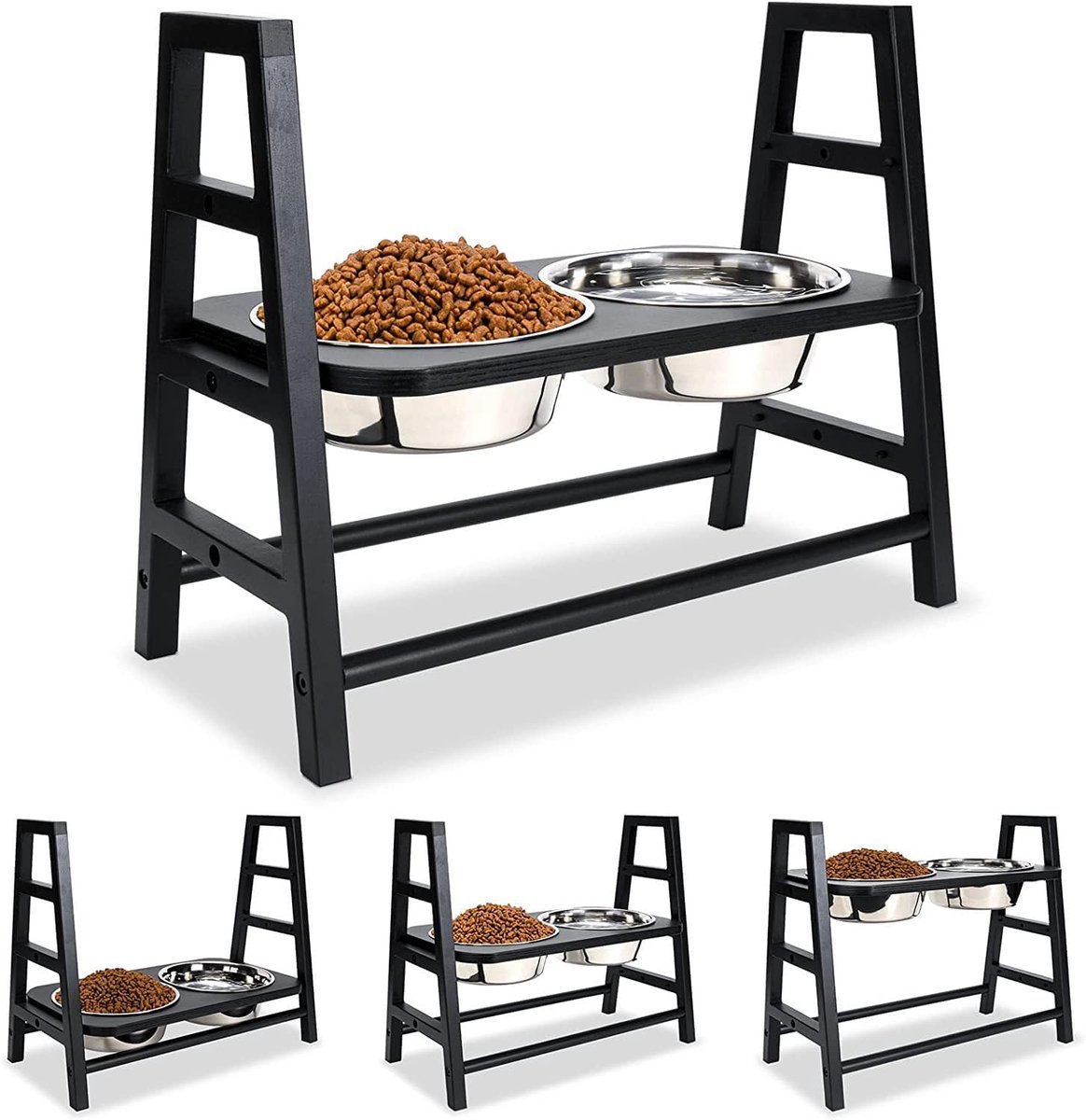 Hondenbakset Roestvrijstaal - Voerstation Honden - Gezond Eten Drinken - Verstelbare Hoogte Anti Braak - 26x14x44 cm - Zwart