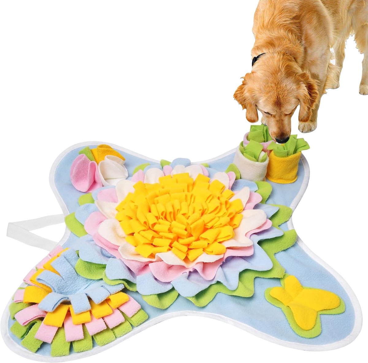 Snuffelmat Honden - Interactieve Voedermat - Langzaam Voeden - Bevordert Natuurlijk Gedrag - 20.6 x 19.99 cm - Geel Blauw