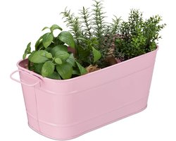 Plantenbak Metaal - Bloembak Vintage - Tuin Balkon Binnen - Met Handvatten - 16x38x19 cm - Roze