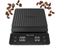 Myon Home Barista Weegschaal met Timer – Digitale Koffieweegschaal 0,1 g tot 3 kg – Tare Functie – LCD Scherm – Anti-slip Mat – Zwart