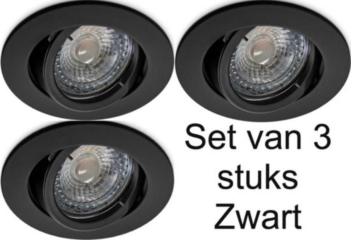 Zwarte inbouwspot Verstelbaar 30º – Dimbare ledlamp GU10 LED 3000K – 4W / 345 Lumen – Hoog