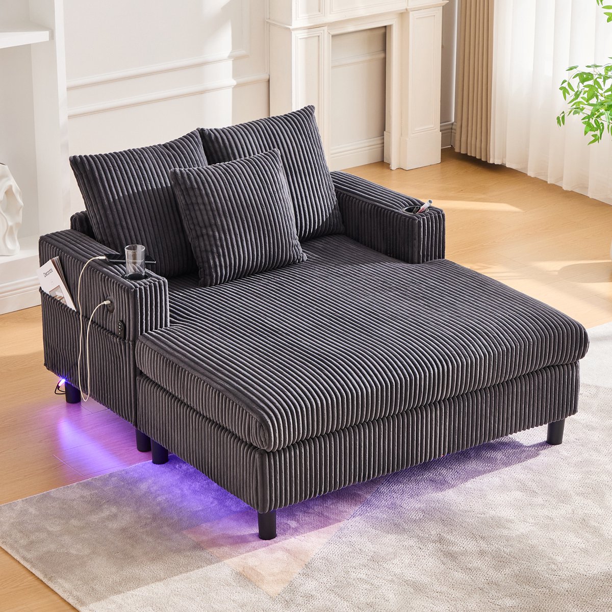MODENUIT Loungestoel 142 x 128 x 85 cm - Met Led, Usb en Bekerhouder - Voor Woonkamer en S