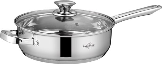 Swiss Haus® DC24F Hapjespan Met Deksel - Ø24cm / 3.4L - PFAS Vrij - Sauteerpan Geschikt Voor Inductie & Alle Warmtebronnen - Vaatwas & Ovenbestendig - RVS