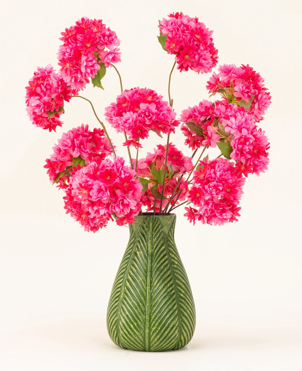 Easyplants | Zijden kunstbloemen boeket Kersenbloesem Roze | Zijde | Nepbloemen | Donker Roze, Groen | Onderhoudsvrij | Kant-en-klaar