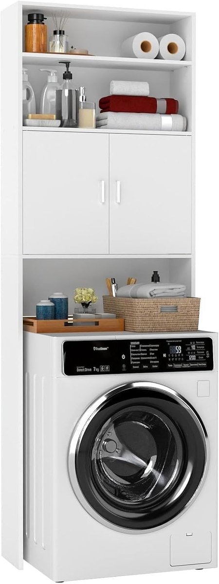 SNJY® Wasmachine Kast - Wasmachine Verhoger - Wasmachine Ombouw - 20L x 63B x 185H cm - Wit