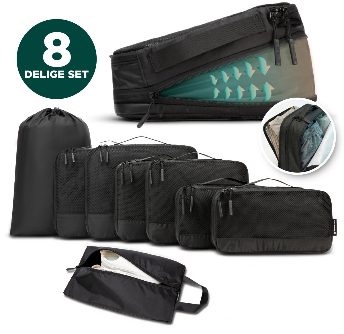 Remodius Compression Packing Cubes Set 8-delig