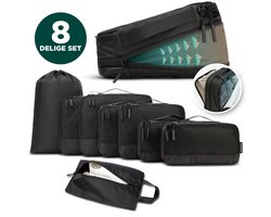 Remodius® Compression Packing Cubes Set van 8 – Modulair Reisset – YKK Compressierits - Waterdichte Dual Compartments voor schone en vuile kleding - Gerecycled en Duurzaam - Packing Cubes met Compressie - Bagage Organizer voor Koffer en Backpack