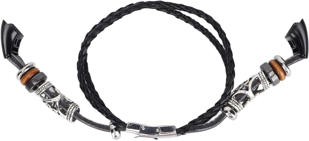 Allecto - Horlogebandje vervangen - Metalen kralen - Retro - Lederen - Smartwatch-banden - Geschikt voor 5 4 - Zwart - Sporthorlogeband - Vervangen - Polshorlogebandje