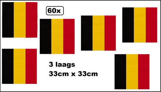 60x Servetten Belgie 33cm x 33cm - 3 laags - Servet diner eten knoeien restaurant WK 2026 BBQ thema feest verjaardag feest