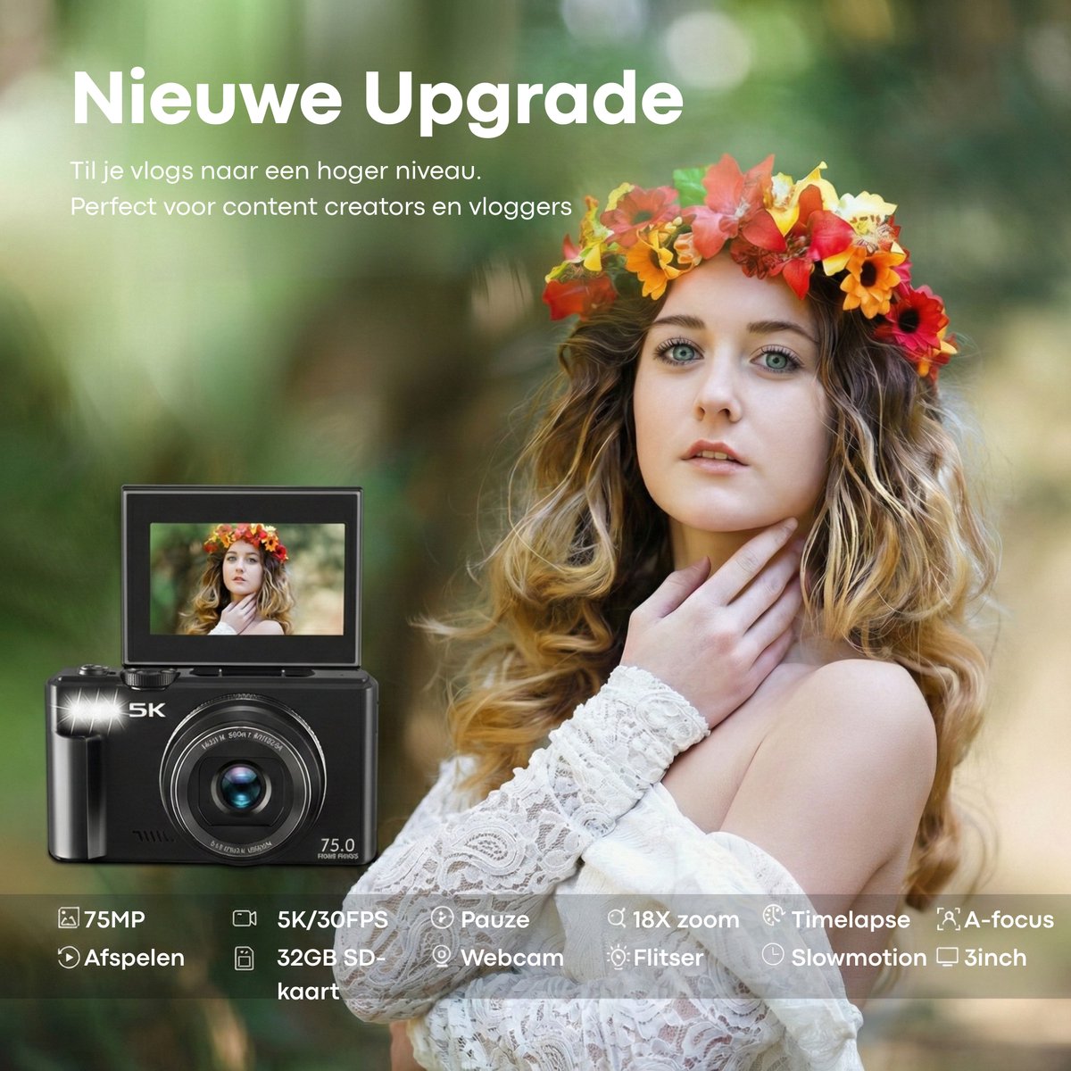 Vizual 64MP Camera - 4K video, draaibaar scherm, startersset thumbnail 8