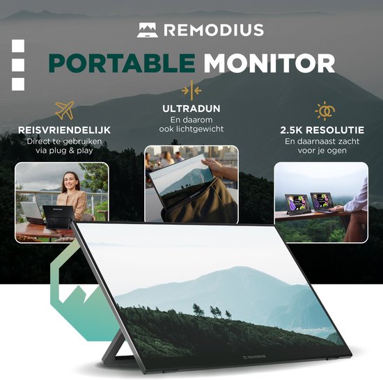 Drop Kick Computer Monitor Remodius Portable Monitor 16 inch 2.5K - Ultralicht - USB-C & HDMI ...