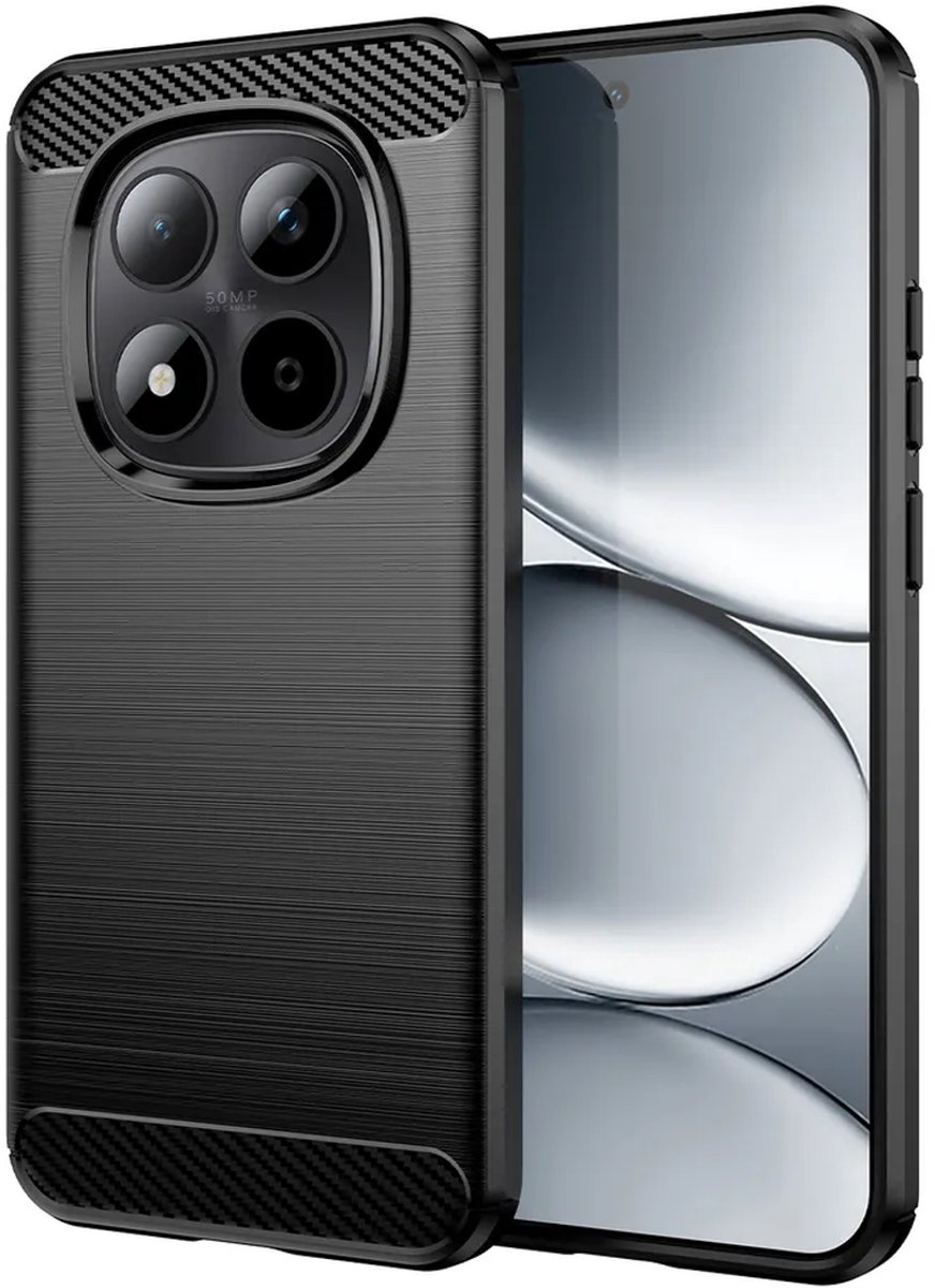 MobyDefend Hoesje - Geschikt voor Xiaomi Redmi Note 15 Pro 5G - TPU Backcover - Geborstelde Metaal & Carbon-Look - Zwart