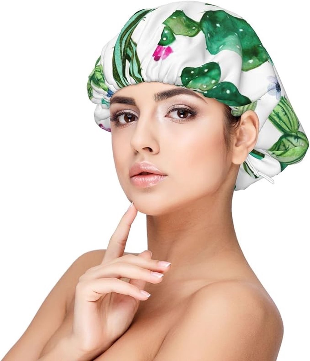 Stunq® Slaapmuts met cactus print - Dubbellaags satijn voor haarbescherming - Zwart