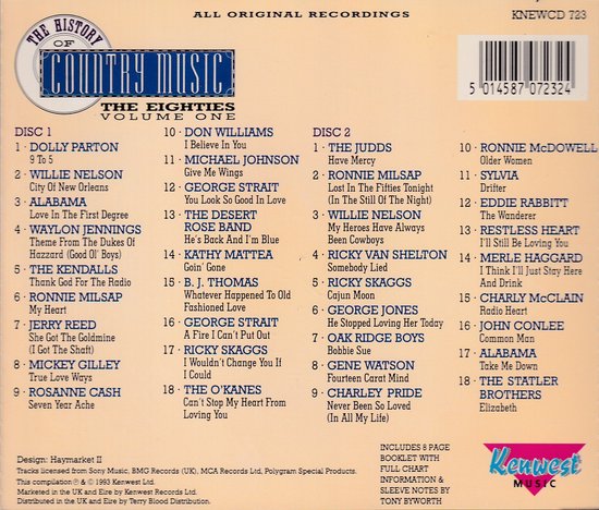 Achterkant van de CD met de tracklijst voor twee schijven en het Kenwest Music-logo.