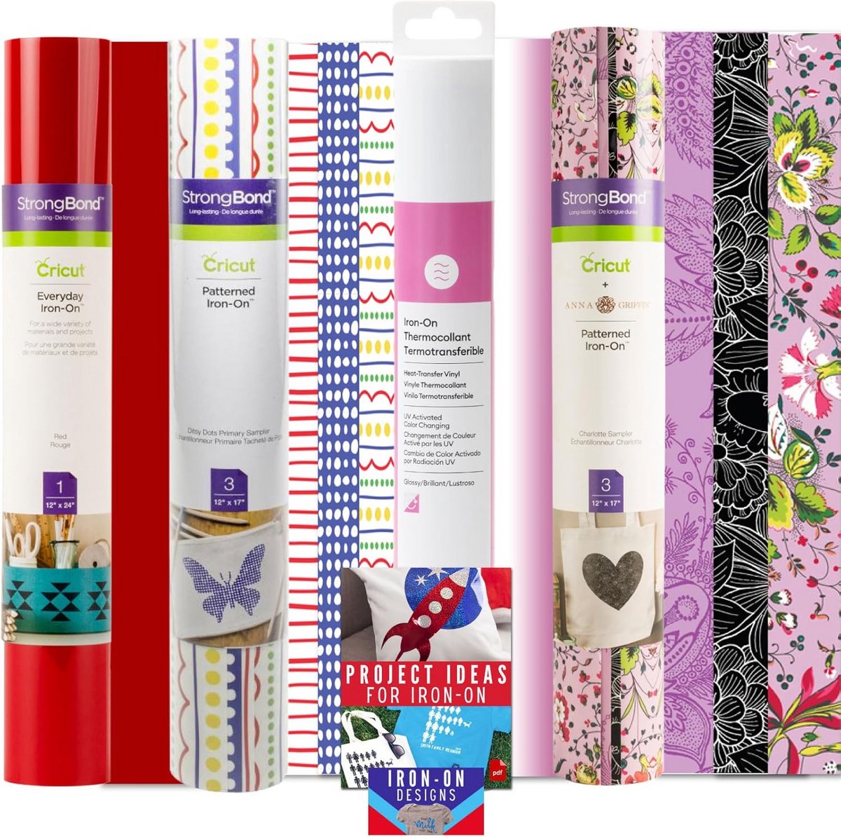 Hittebestendige Vinyl Folie Rollen Bundel voor Textiel, 30x60 cm, Rood, Wit, Blauw en Zwart