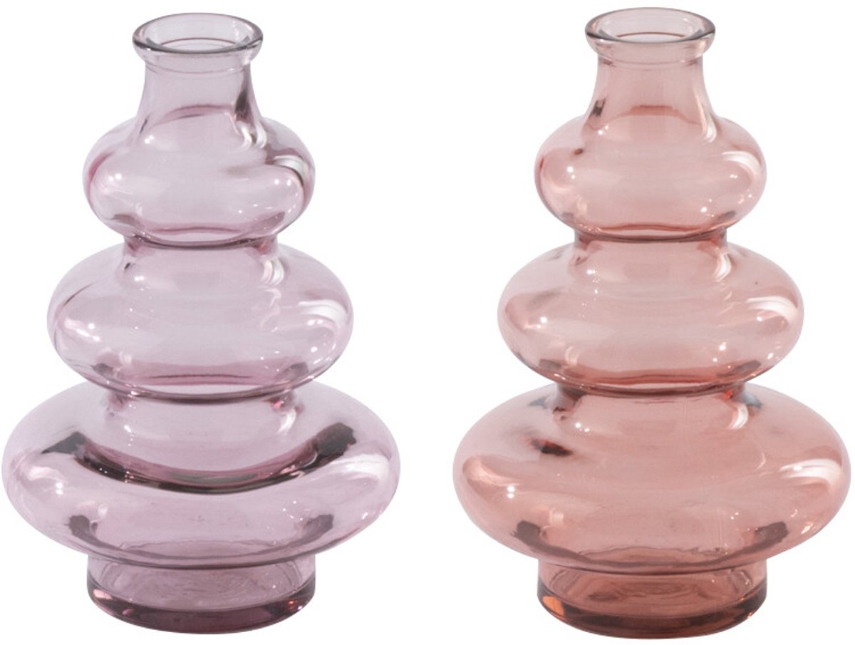 J-Line vaas - glas - lichtroze/zalmroze - set van 2