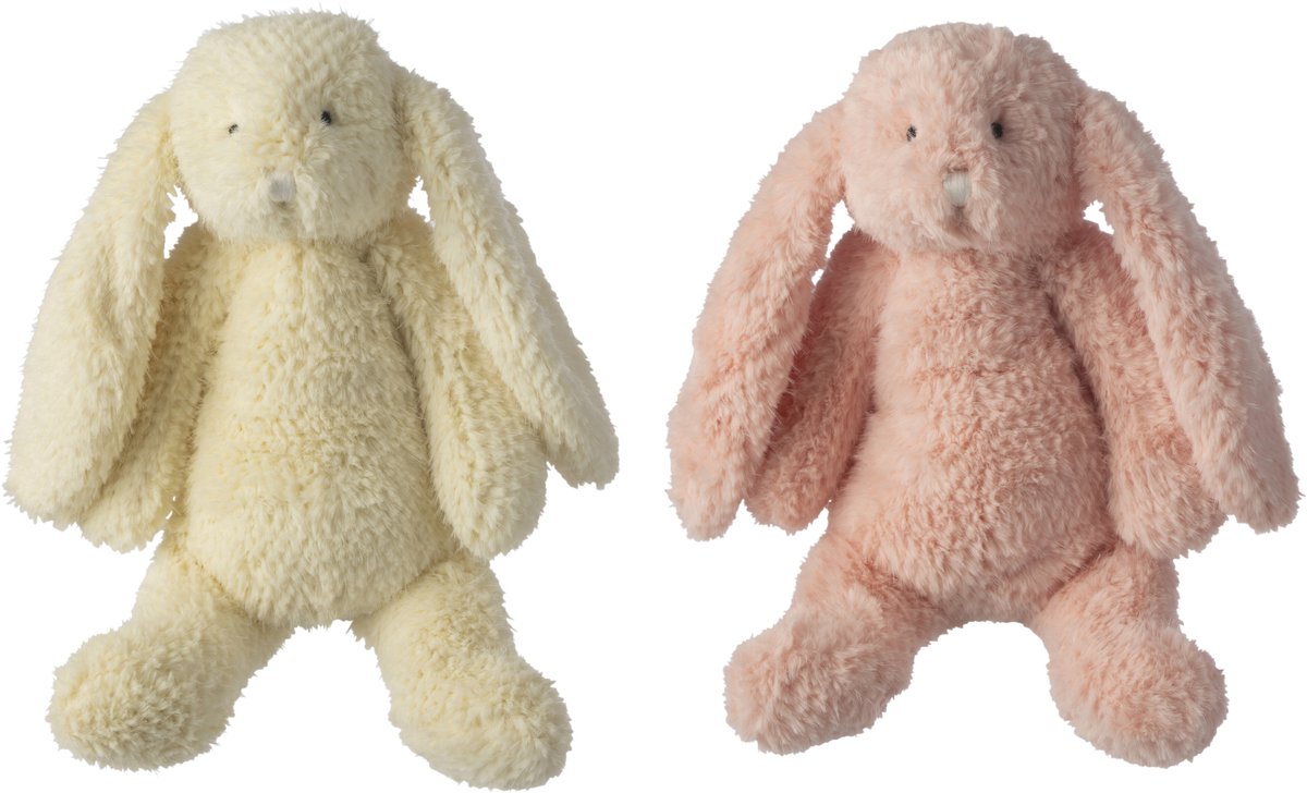 J-Line knuffelbeer Konijn - polyester - roze/geel - large - set van 2