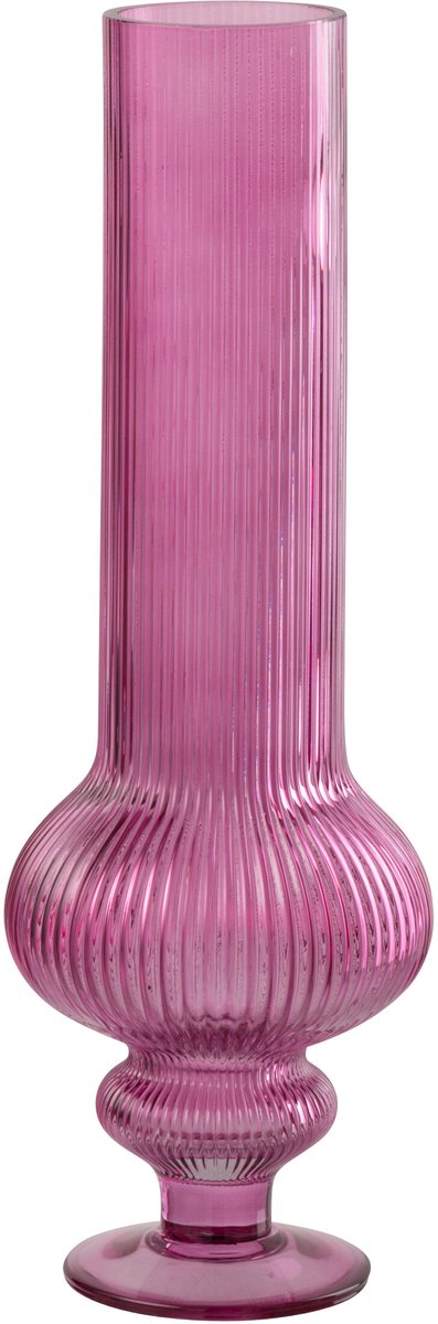 J-Line vaas Ada Geribbeld - glas - fuchsia - medium