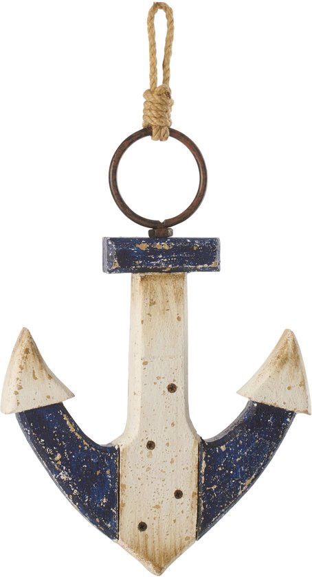 J-Line Ancre décorative - bois - bleu/blanc - small