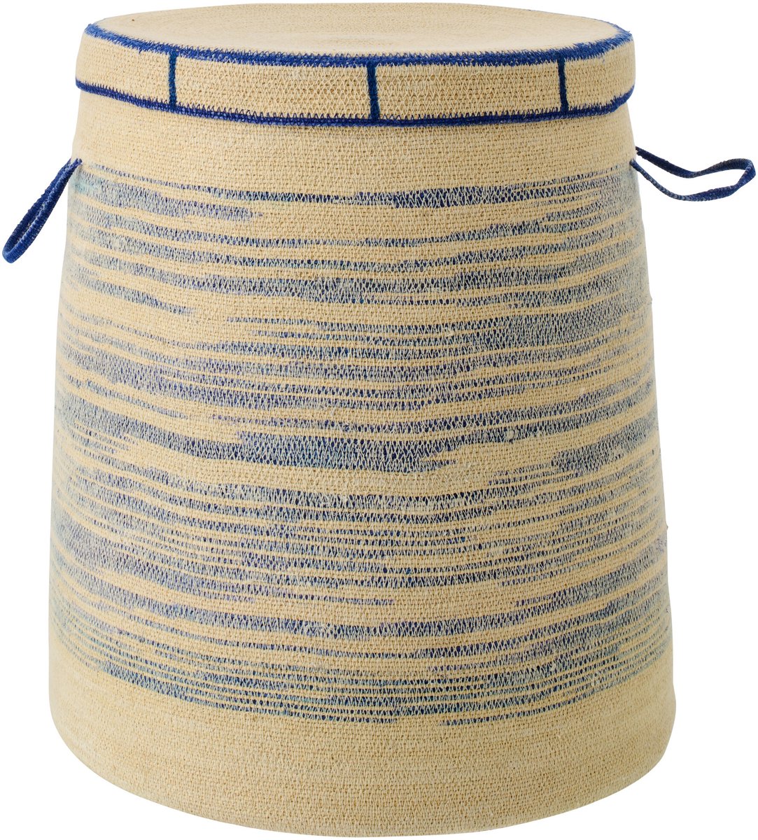 J-Line mand Met Handvat + Deksel Gestreept - zeegras - naturel/blauw