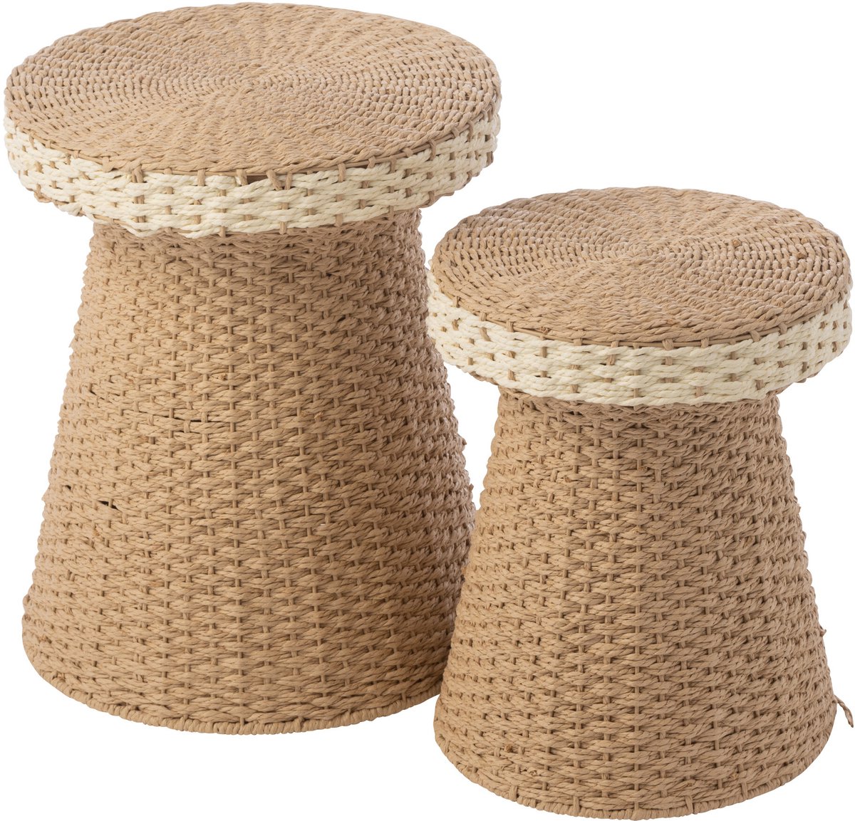 J-Line bijzettafel - papier - naturel/wit - set van 2