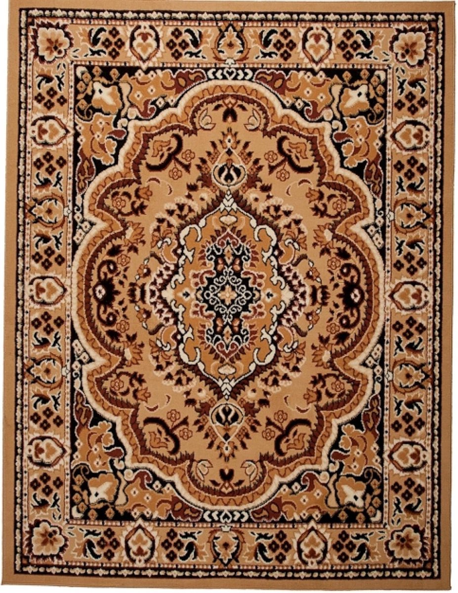 Ronde Vloerkleed Klassiek Oriëntaals Patroon Beige 160x230cm Woonkamer Slaapkamer