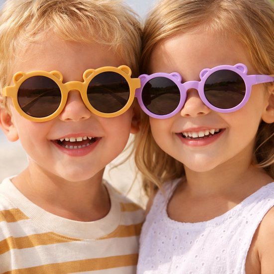 Kinderzonnebril met Berenoortjes - Rond - UV Bescherming - Flexibel - 0-6 Jaar - Okergeel van Merkloos — afbeelding 2