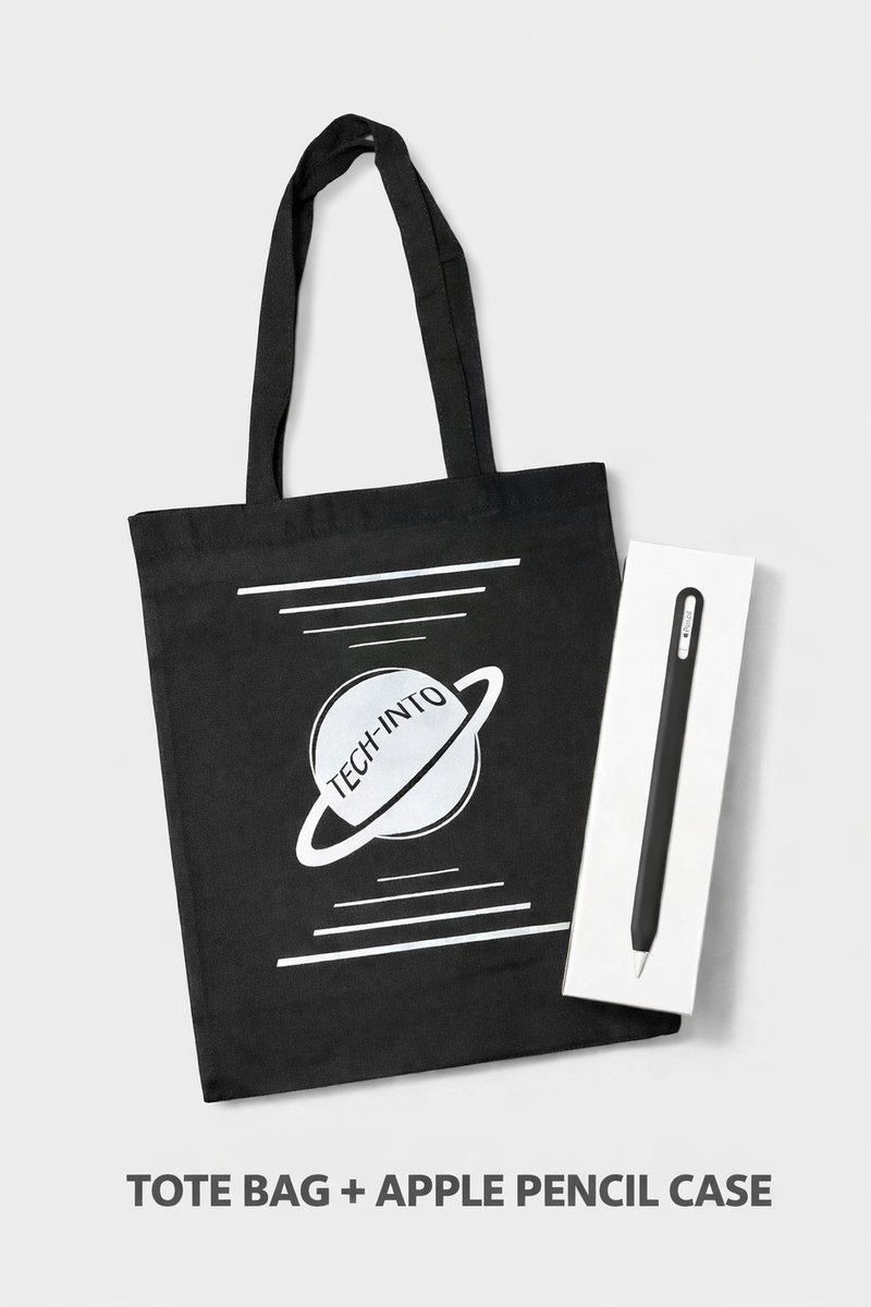 Tech-into Combi Deal – Zwarte Apple Pencil 2 Case + Zwarte Tote Bag – Stylus Hoesje – Tas