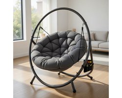 Hangstoel met standaard 1-persoons ei stoel 167,5 x 115,5 cm tot 150 kg – indoor outdoor schommelstoel met kussen en zijtas antraciet – NoviHome
