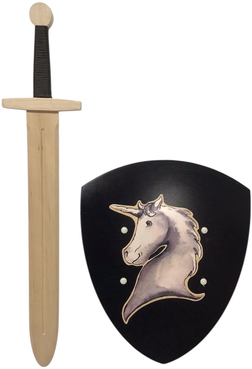houtenzwaard en Schild eenhoorn unicorn kinderzwaard ridderzwaard ridderschild ridder