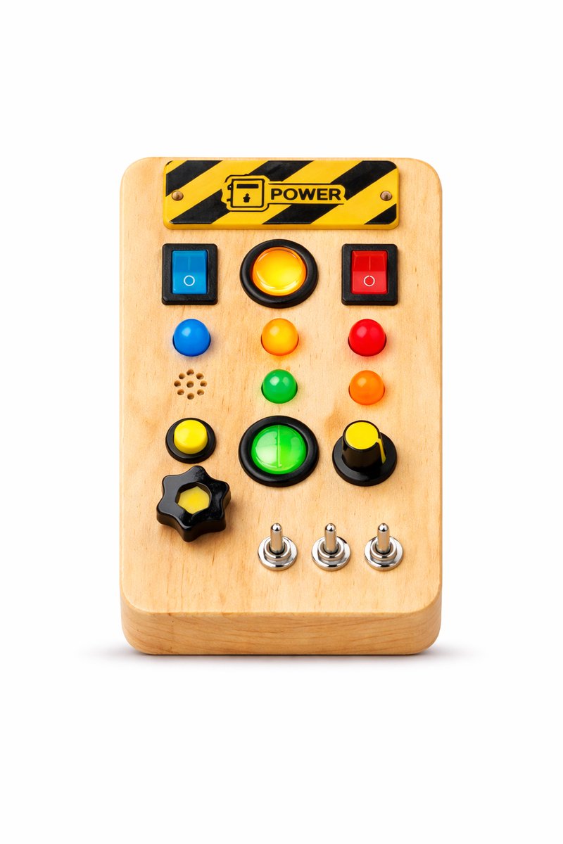 Montessori Busy Board met LED – Houten Activiteitenbord – Sensorisch Speelgoed – Stimuleert Motoriek – Peuter 3-6 Jaar