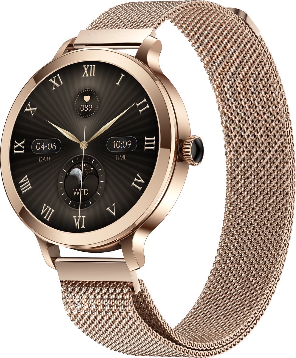 Evy24 Smartwatch Dames AMOLED - iPhone & Android - Horloge dames - Bellen - Stappenteller - Slaapmonitor - 38 mm - 2 Bandjes - Zilver