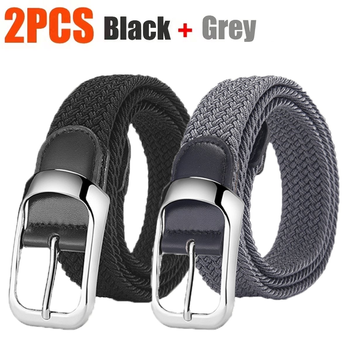 2-Pack Men's Stretch Golf & Baseball Belts - Elastic Athletic Waist Belts with Adjustable Metal Buckles, Non-Slip for Golf, Gym & Jeans. Comfortable, Ideal Gift for Dad, Husband & Athletes, Available in Black and Gray.