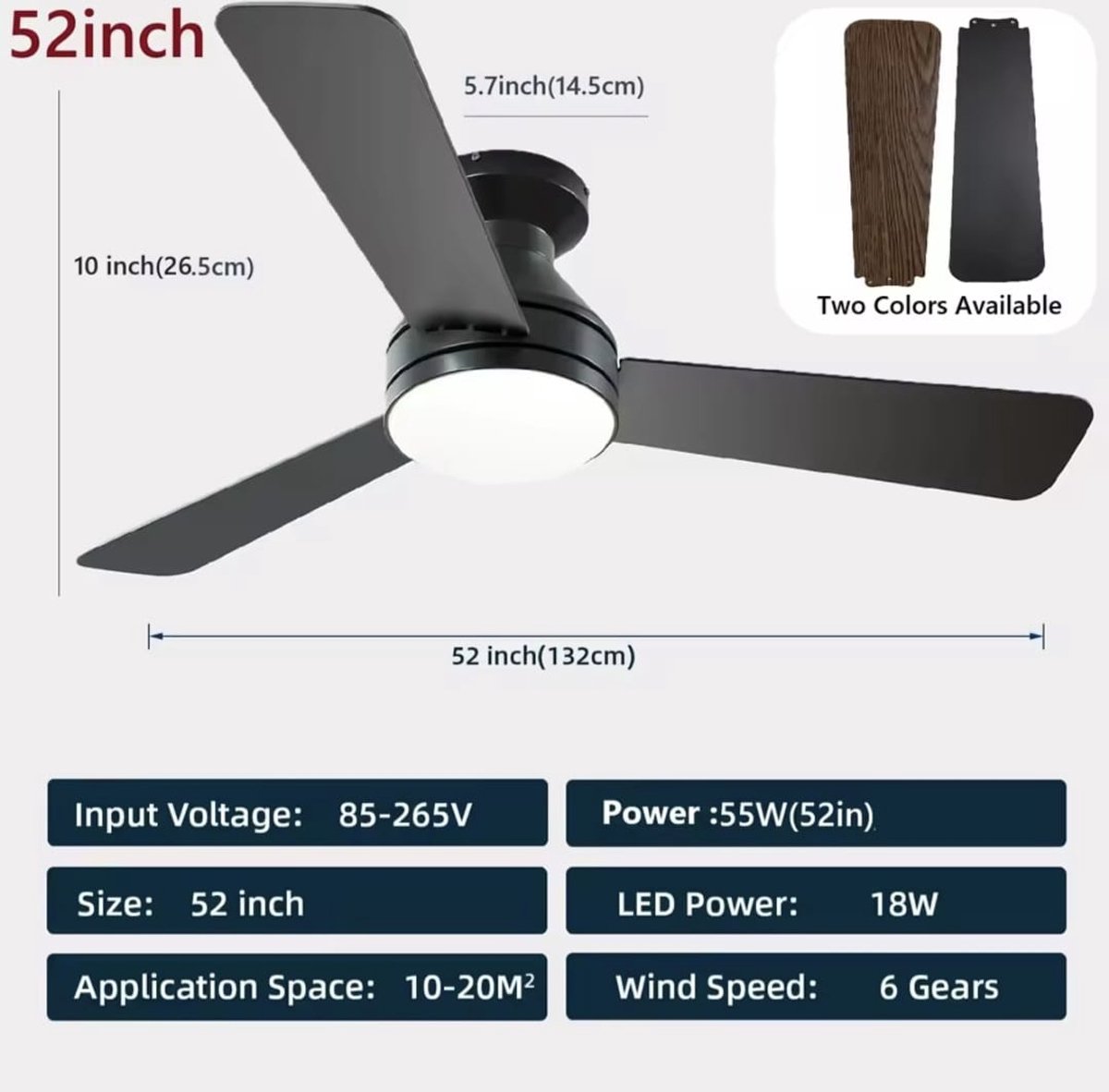 Plafondventilator 105cm wit: 6 snelheden, muisstil, energiezuinig thumbnail 2