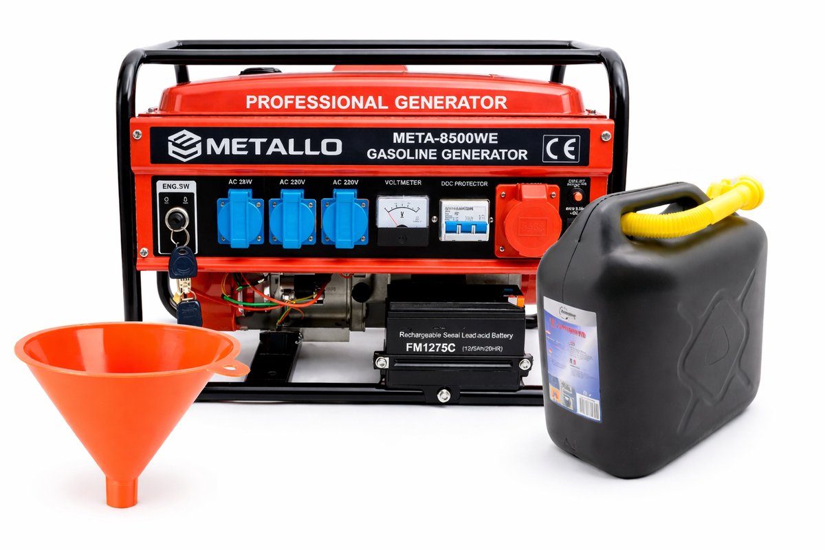 Metallo META-8500WE Generator – 2.5kW – Sleutelstart – 220V/380V,pakket Trechter & Jerrycan 5L !!!!