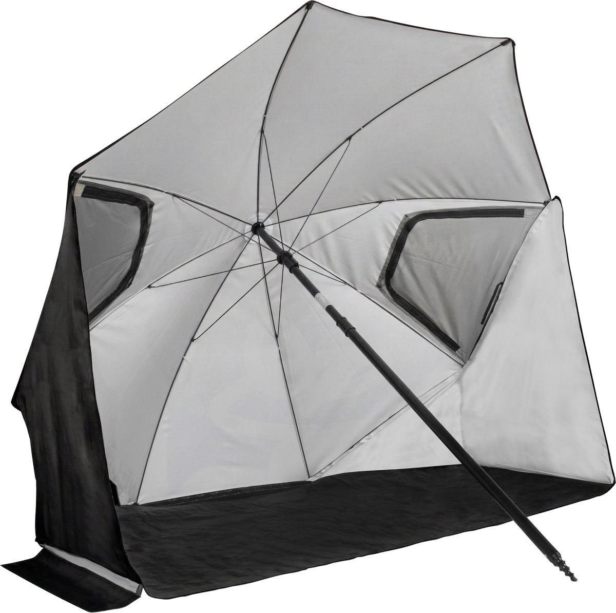 VirtuFit Strandparasol Premium - Zwart - 200 x 212 cm - Windscherm met Afrits Vlakken - Stevige Constructie - Incl. Draagtas