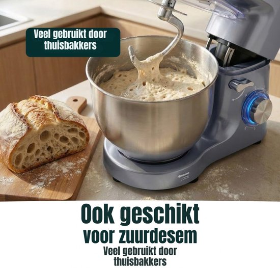 RONN® Mixer met Mengkom - Keukenmachine - Mixer - 6 Liter Mengkom - Grijs - 39cm x 24cm x 32cm van Merkloos — afbeelding 3