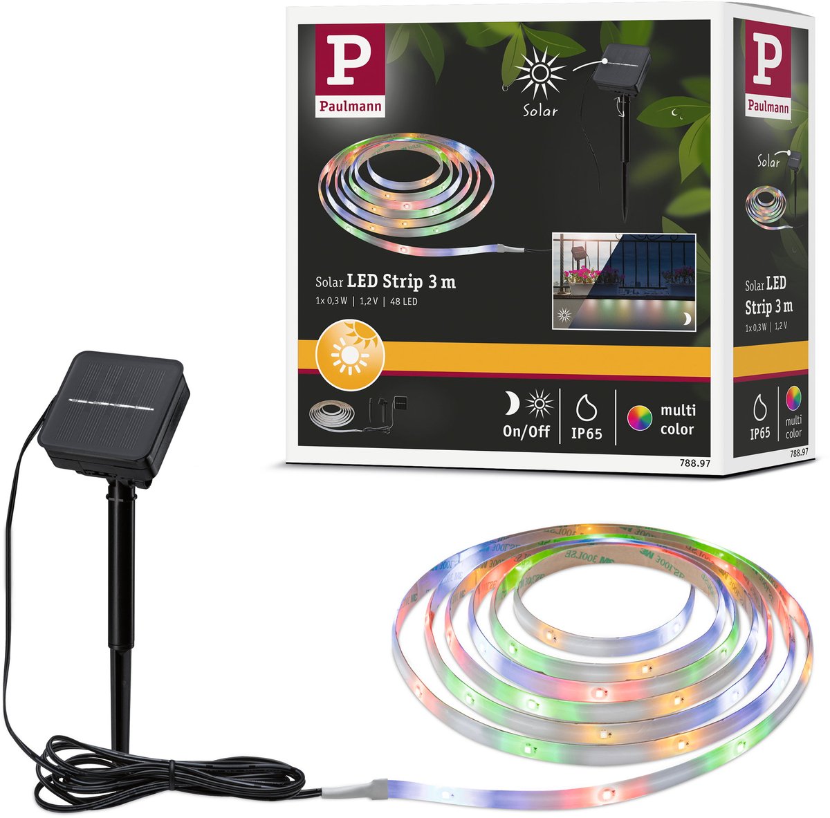 Paulmann Solar LED Strip 3 Meter RGB - IP44 - Met Schemersensor - 0,3W - 16 LEDs/m Zwart