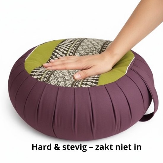 Zafu kussen - Coussin de yoga - kussen de Méditation - Coussin de méditation ronde - kussen Thai - Kapok - 40x40x18 cm - Vert / Brown
