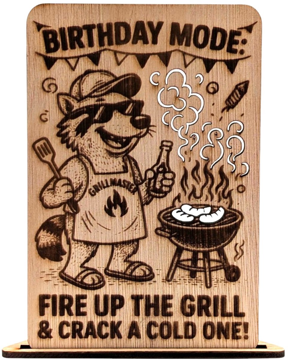 Vilewoods Houten Verjaardagskaart – Birthday Mode BBQ – Inclusief Envelop – Handgemaakt