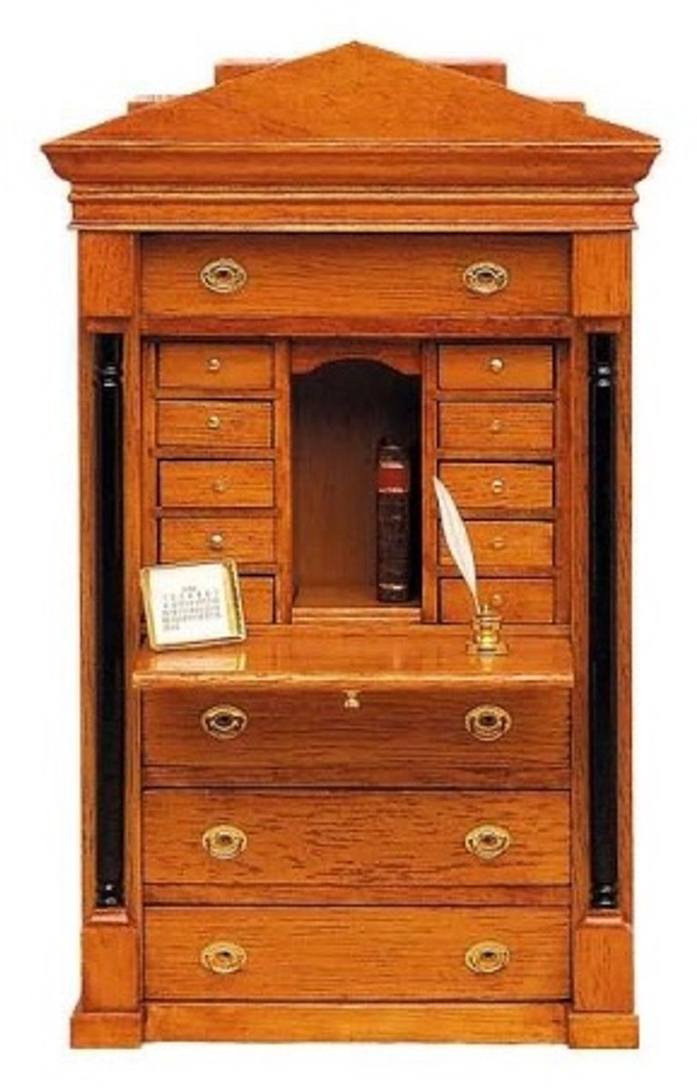 Mini Mundus 40095 Biedermeier Secretaire Bouwpakket – Houten Miniatuur Bureau 1:12 – DIY Poppenhuis Meubel – Zelf Verven/Beitsen