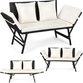 Tuinbank met ligfunctie - Balkonbank lounge - Ontspannen buiten zitten - Verstelbare armleuningen - 176 cm breed - Beige
