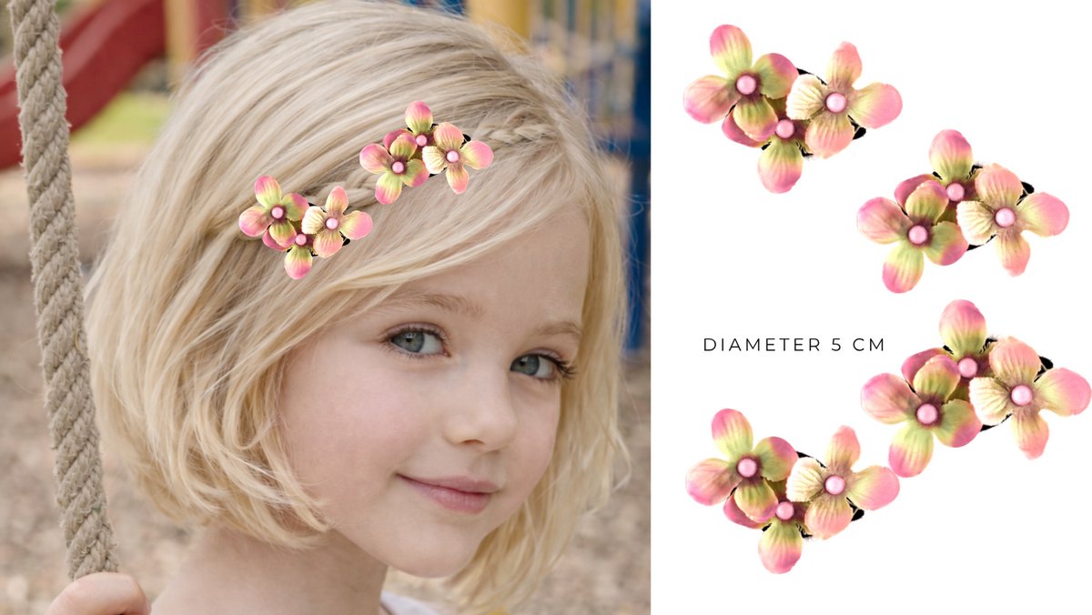 4 x Kleine Tai Dai Haar Bloemen Clicks diameter 5 cm - Valentijn - cadeautje - haarclip - haarschuifje - gala en bruiloft - haarmode - bloemetjes - moederdag - verjaardag - huwelijk - haarspeld - kinderen