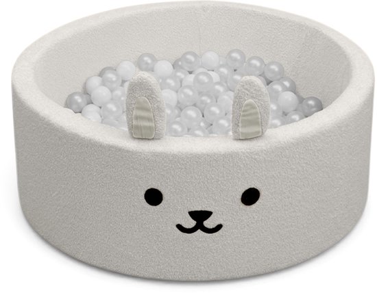 Liefjes & Co Fluffy Konijn Wit Ballenbak Met 200 Ballen – Baby & Kinder Ballenbad – Zacht Foam – Speelgoed