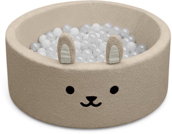 Liefjes & Co Fluffy Beige Konijn Ballenbak Met 200 Ballen – Baby & Kinder Ballenbad – Zacht Foam – Speelgoed